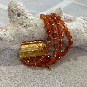 Tracy Porter Gold and Carnelian Beaded Bracelet